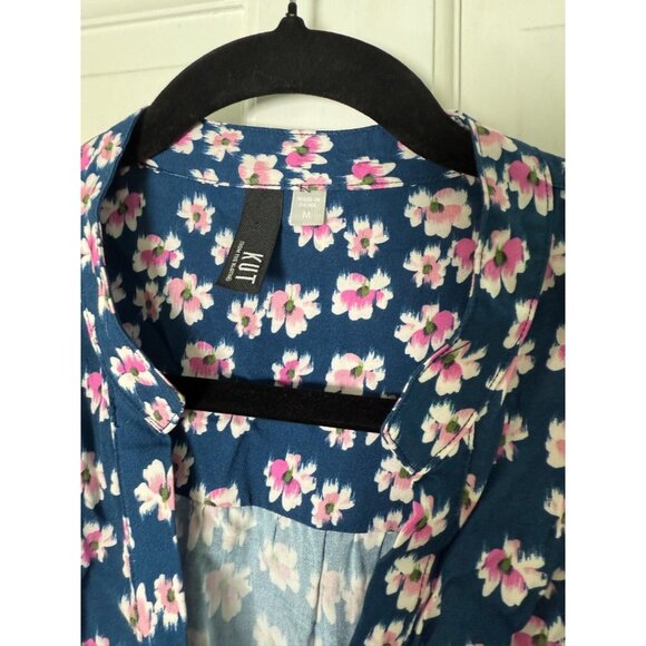 Kut From The Kloth Women's Navy Blue Vibrant Pink Floral Blouse Size M - Picture 5 of 11